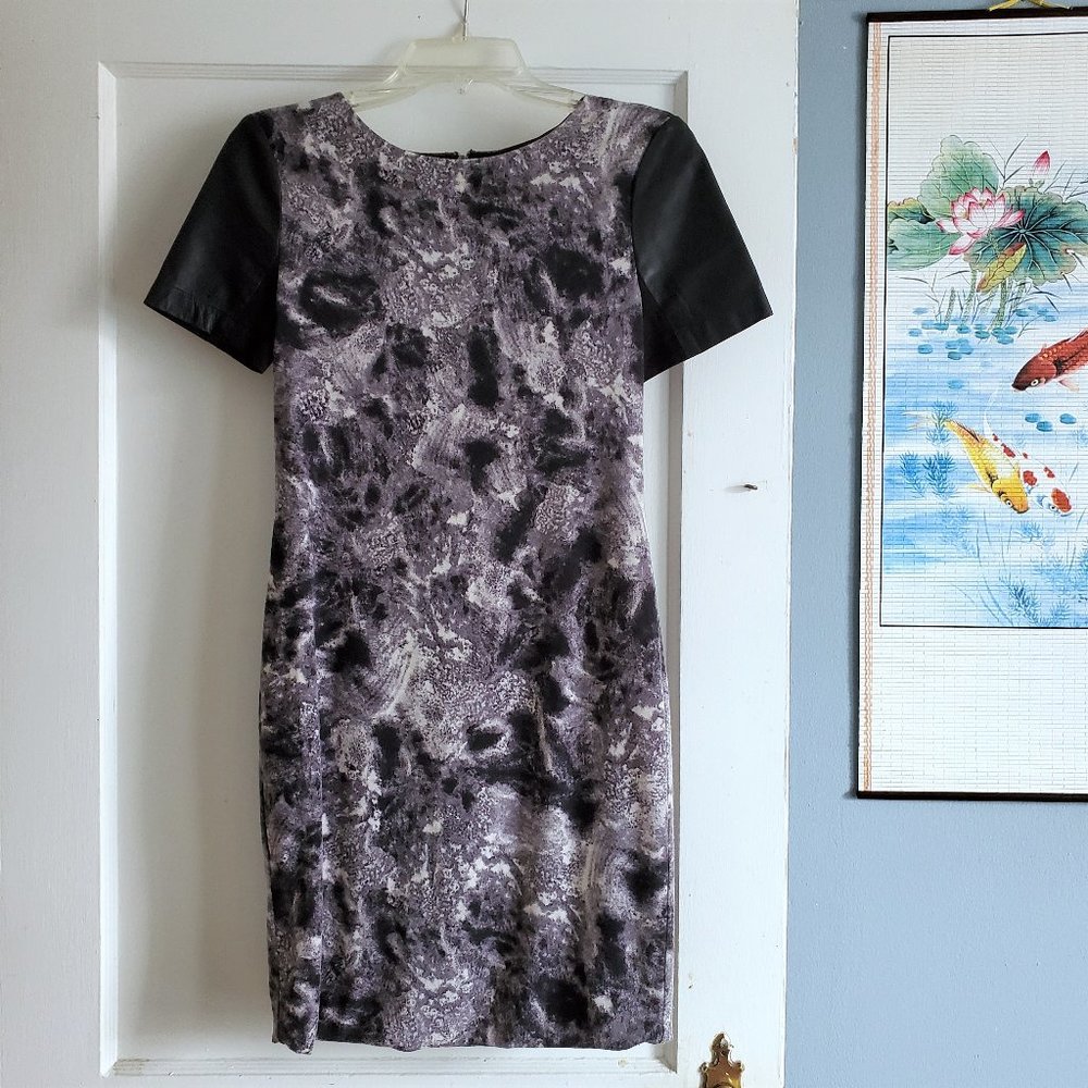 Cut25 by Yigal Azrouel Leather Trim Marbled Print Dress Size Small - Picture 2 of 15